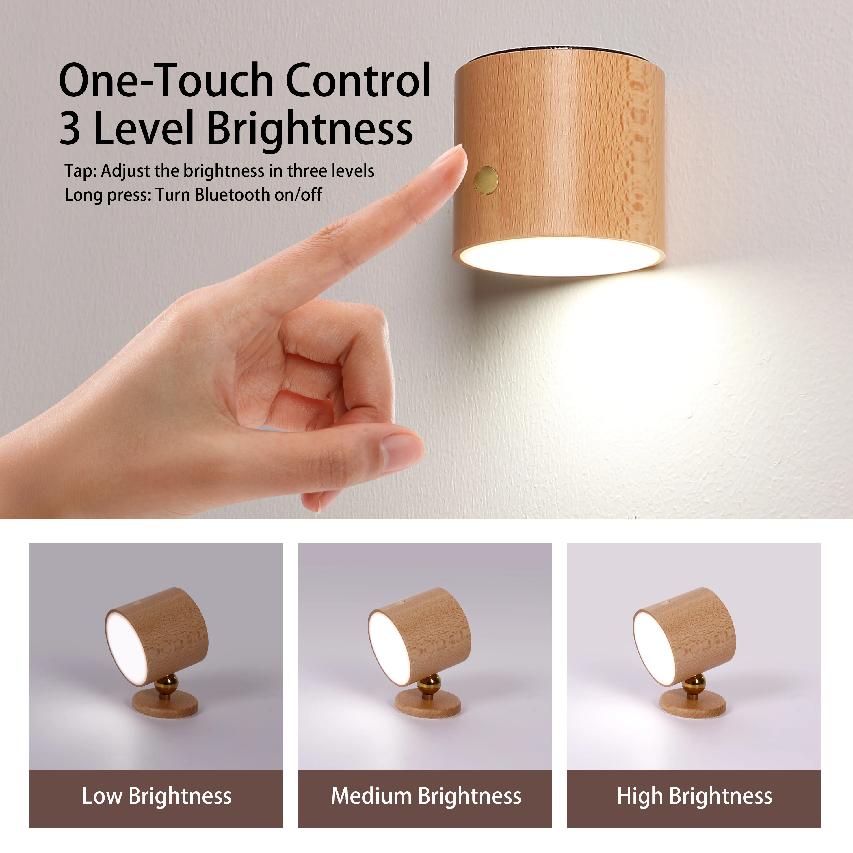 Bluetooth Bedside Lamp with Speaker - Rechargeable LED, Magnetic Mount, 3-Mode Touch Dimming for Bedroom & Nightstand