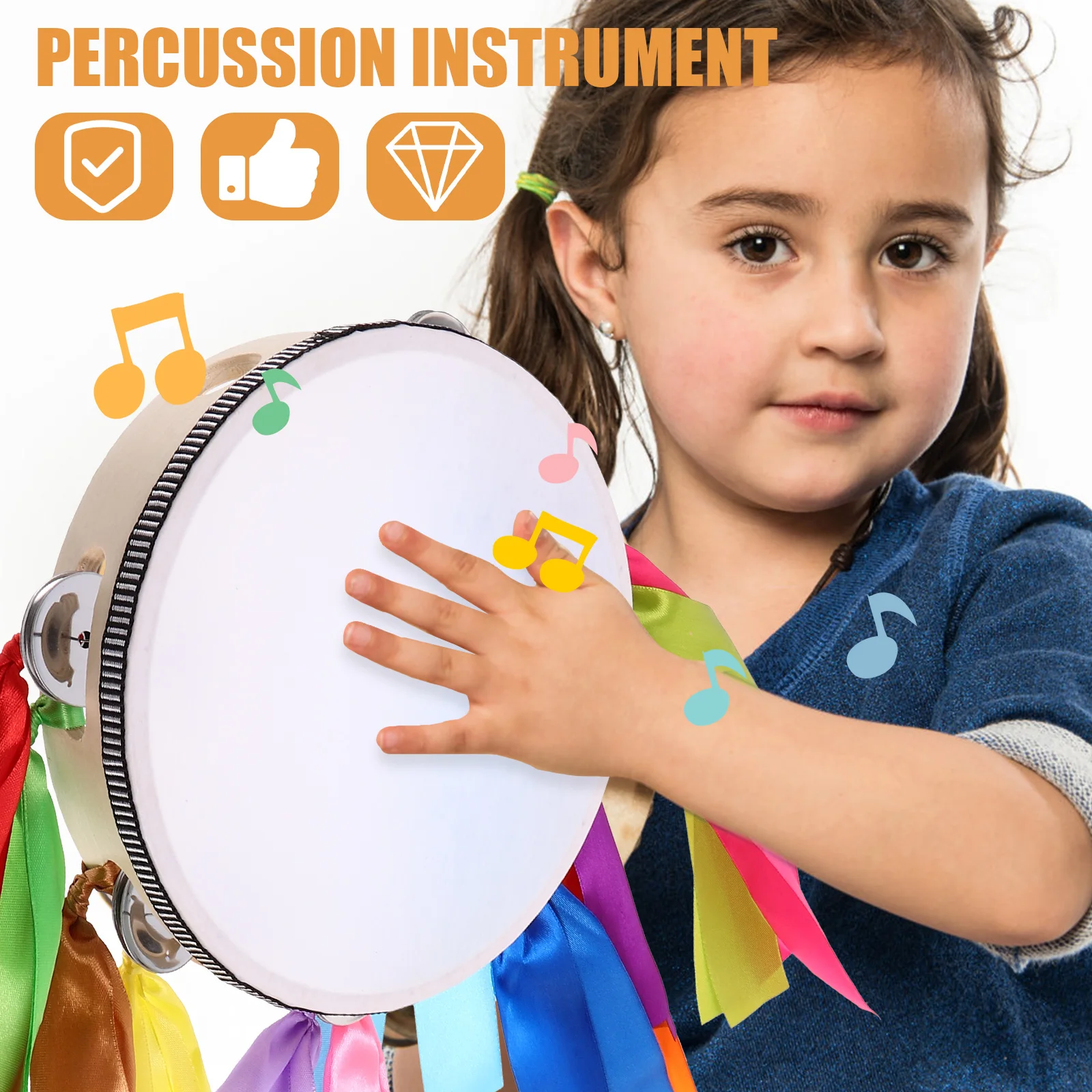 

Wooden Hand Drum Stage Performance Party Cheering Props Dual-Sided Drum With Bells Tambourine Educational Plaything