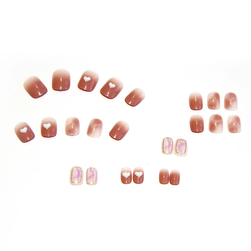 24Pcs Sweet Heart Style False Nails Glitter French Nail Patch Women Fashion Heart False Nails