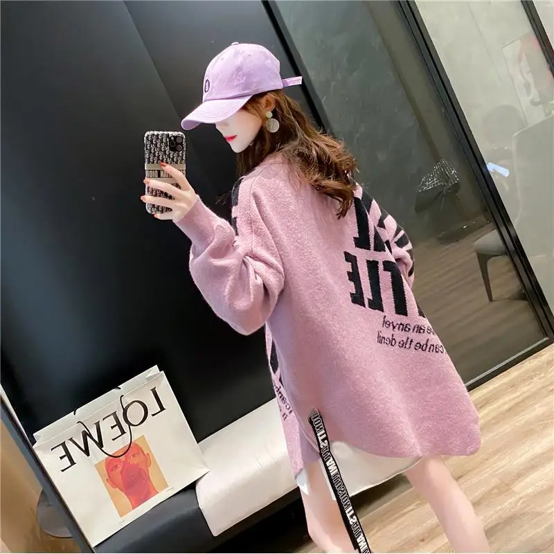 2023 Autumn/Winter Korean Edition New Irregular Mid Length Sweater Women's Fashion Knitwear Loose and Lazy Style Coat Trend