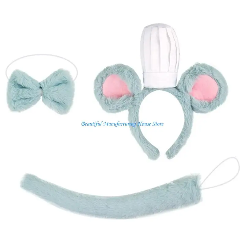 E56A Plush Mouse Ears Headbands Chefs Hat Decoration Headpiece Universals Headpiece