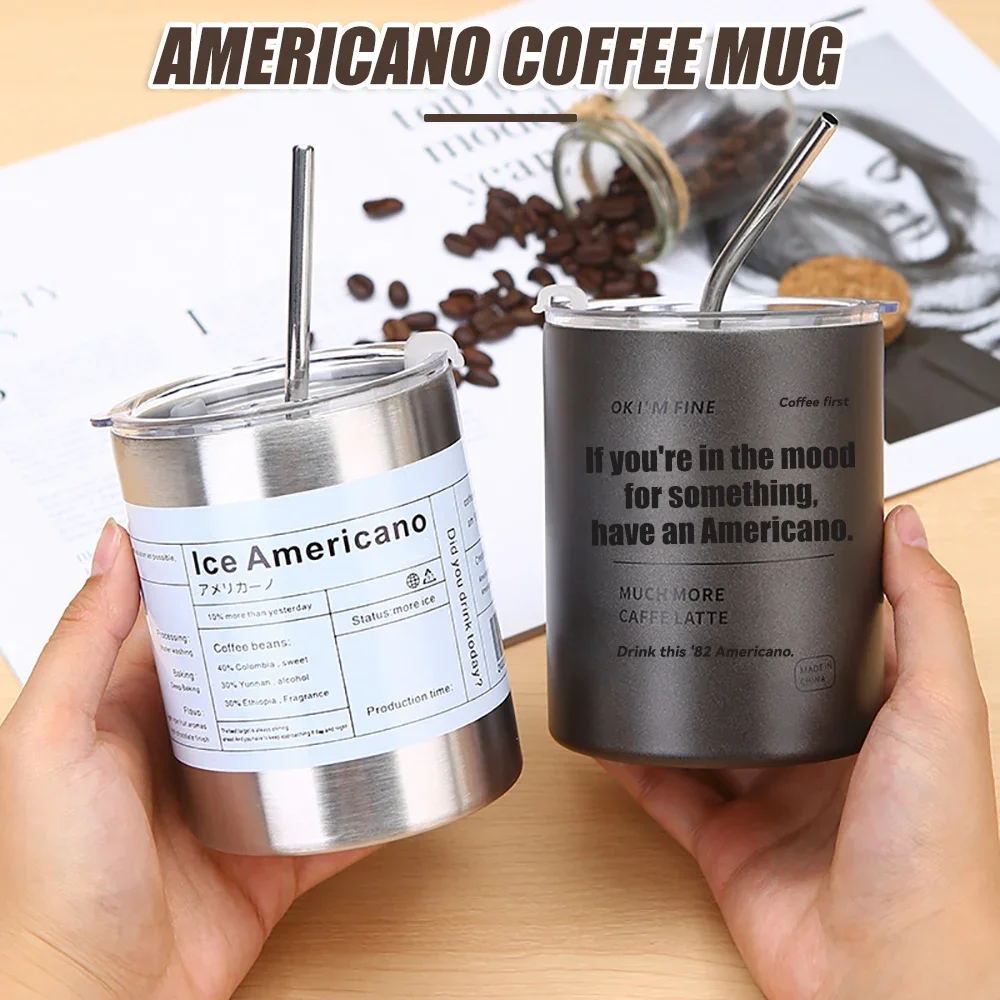 304 Stainless Steel Ice American Coffee Cup Vacuum Double-layer Large Capacity Thermos Cup Outdoor Office Workers Portable Cup