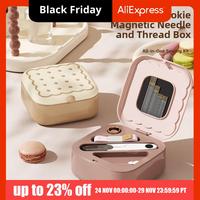 Portable Mini Sewing Box Set Multi-functional Partitioned Hand Sewing Tool Kit Thimble Measuring Tape Magnetic Needle Thread Box
