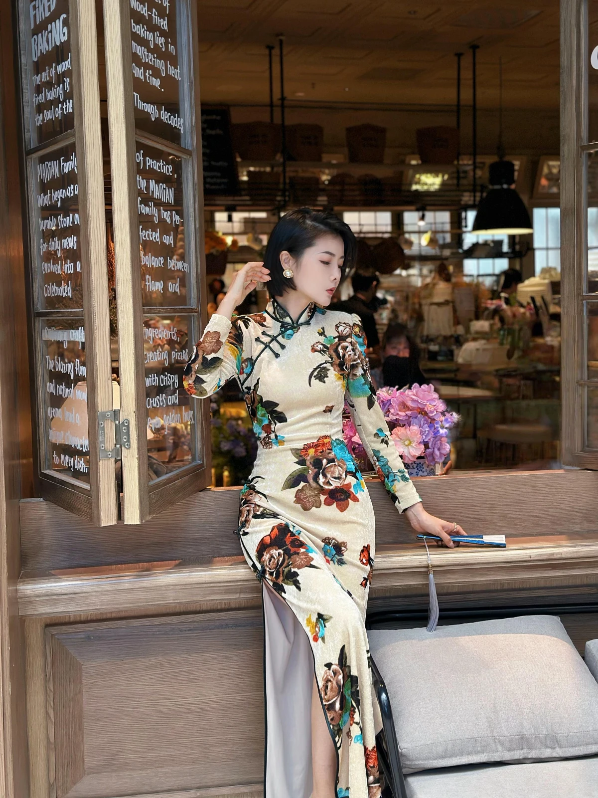 

Оригинальное осеннее платье XULU с вышивкой, длинными рукавами, высоким разрезом, приталенное, в китайском стиле, с пуговицами