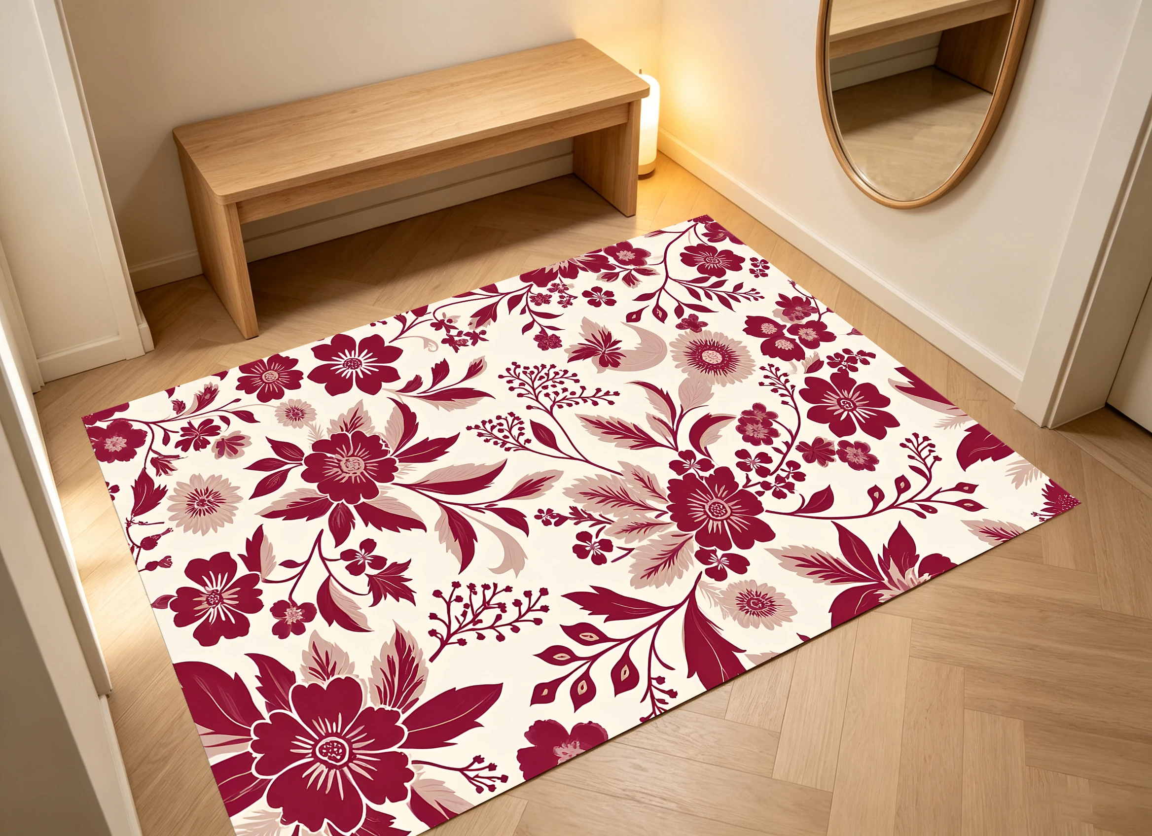 2D Large Rug Beige Base & Vintage Burgundy Floral Pattern A Luxurious & Soft Rug for Living Rooms & Bedrooms, Enhancing
