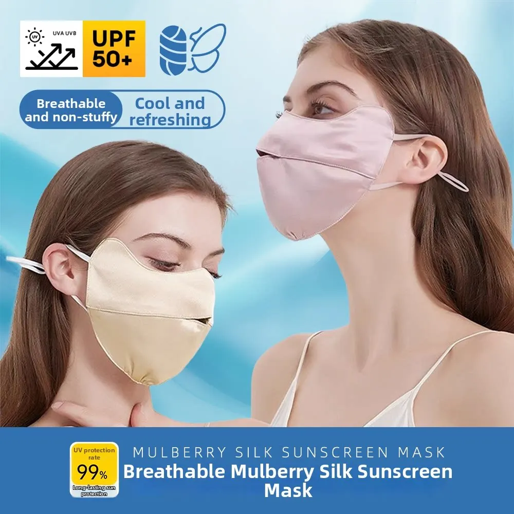 Women's Mulberry Silk Face Cover 3D Contoured Design UPF 50+ Breathable Cooling UV Protection For Summer Outdoor Travel