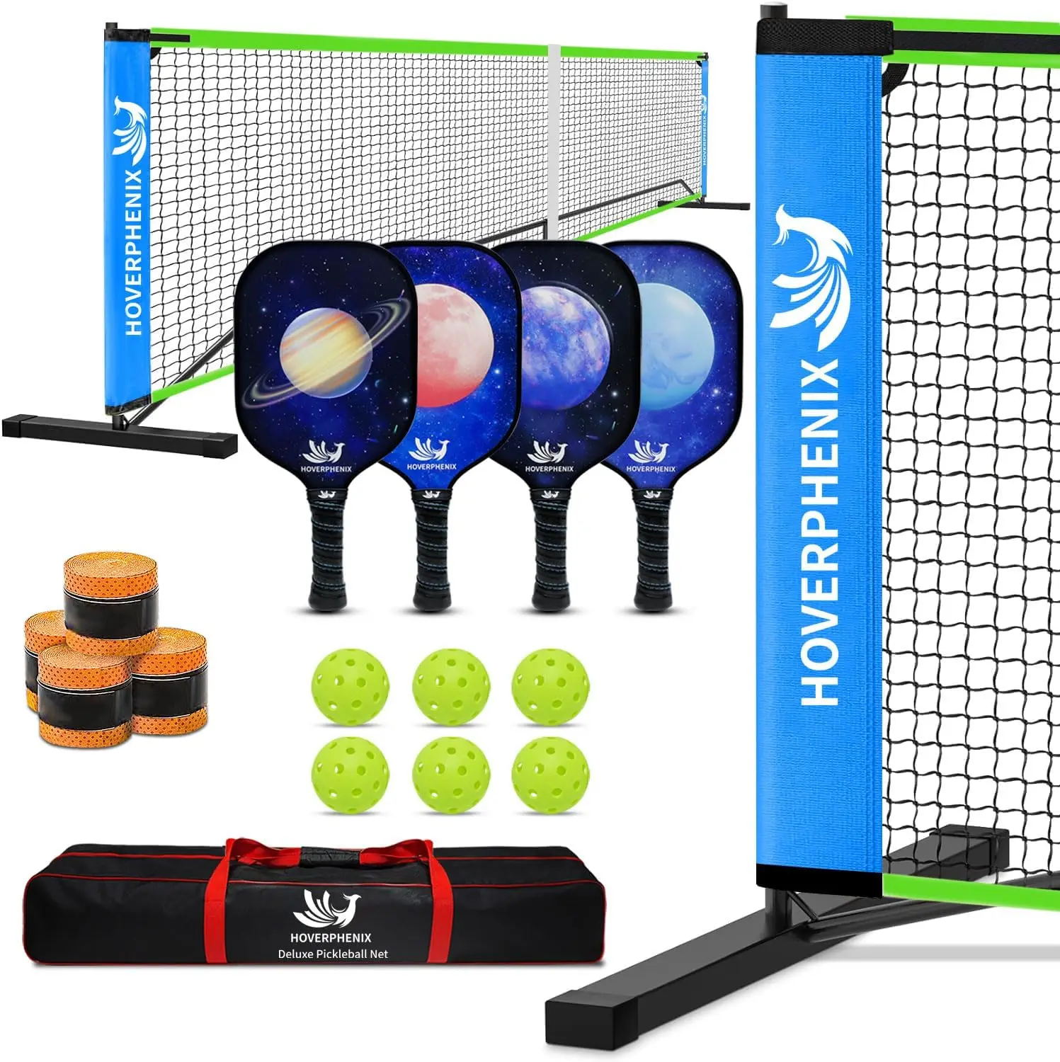 Portable Pickleball Set with Net and Paddle Set of 4, Outdoor Pickleballs, Carry Bag, Weather Resistant Metal Frame