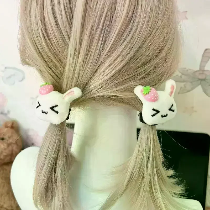 1-2-шт-милые-плюшевые-резинки-для-волос-в-виде-клубнички-и-кролика-для-девочек-в-стиле-Лолита-мультяшные-резинки-для-хвоста-милые-аксессуары-для-волос