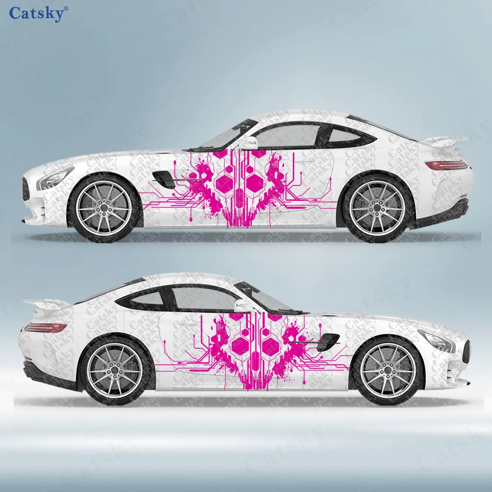 

2pcs Tech Line Skull Car Side Wraps, Self-Adhesive PVC Waterproof & Scratch-Resistant Stickers, Car Accessory Gift