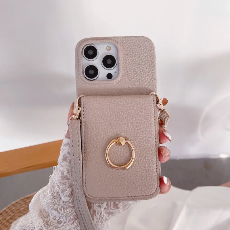 

The New Model Is Suitable for iPhone 14plus Diagonal Cross Mirror Card Phone Case 13promax Flip Ring Bracket 12pro Leather Cover