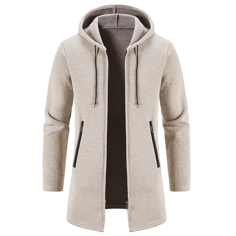 Men Long Cardigans Sweater Coat Winter Fleece Warm Male Knitted Hooded Solid Sweatercoat Windbreaker Fashion Causal Men Clothing