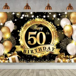 Golden Birthday Door Curtain Backdrop 30 40 50 Happy Birthday Tablecloth Table Runner Balloon Birthday Party Decoration For Home