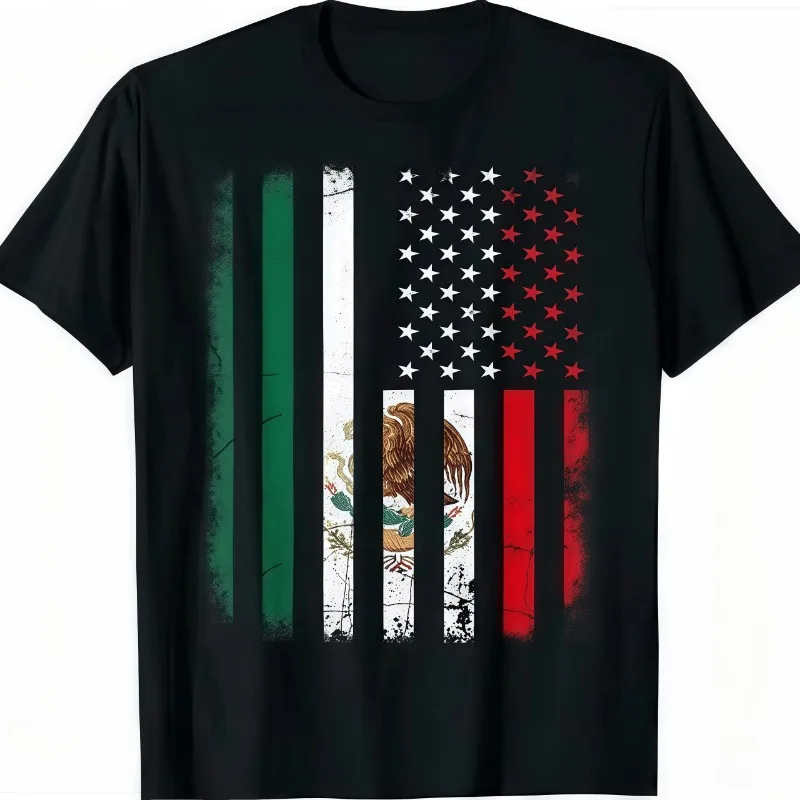 

Mexican American Flag Graphic T-Shirt Men’s Casual Summer Tee Patriotic Gift for Cinco de Mayo Independence Day Pride