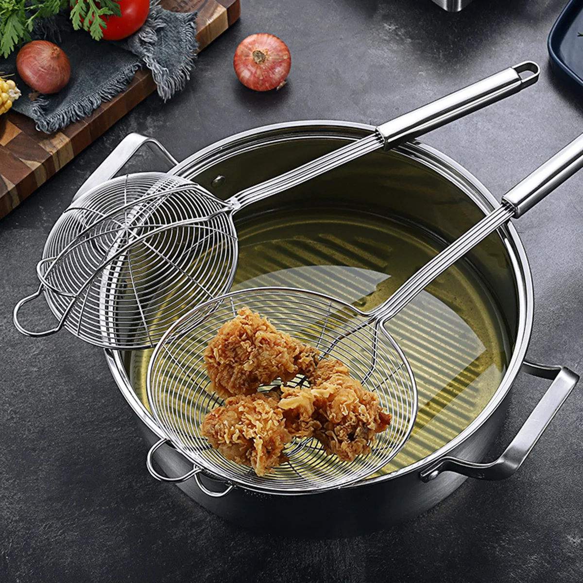 

Wire Skimmer Spoon Hot Pot Strainer Ladle Food Serving Deep Fry Safe Drain Noodles Pasta Vegetables Easy Storage Heat