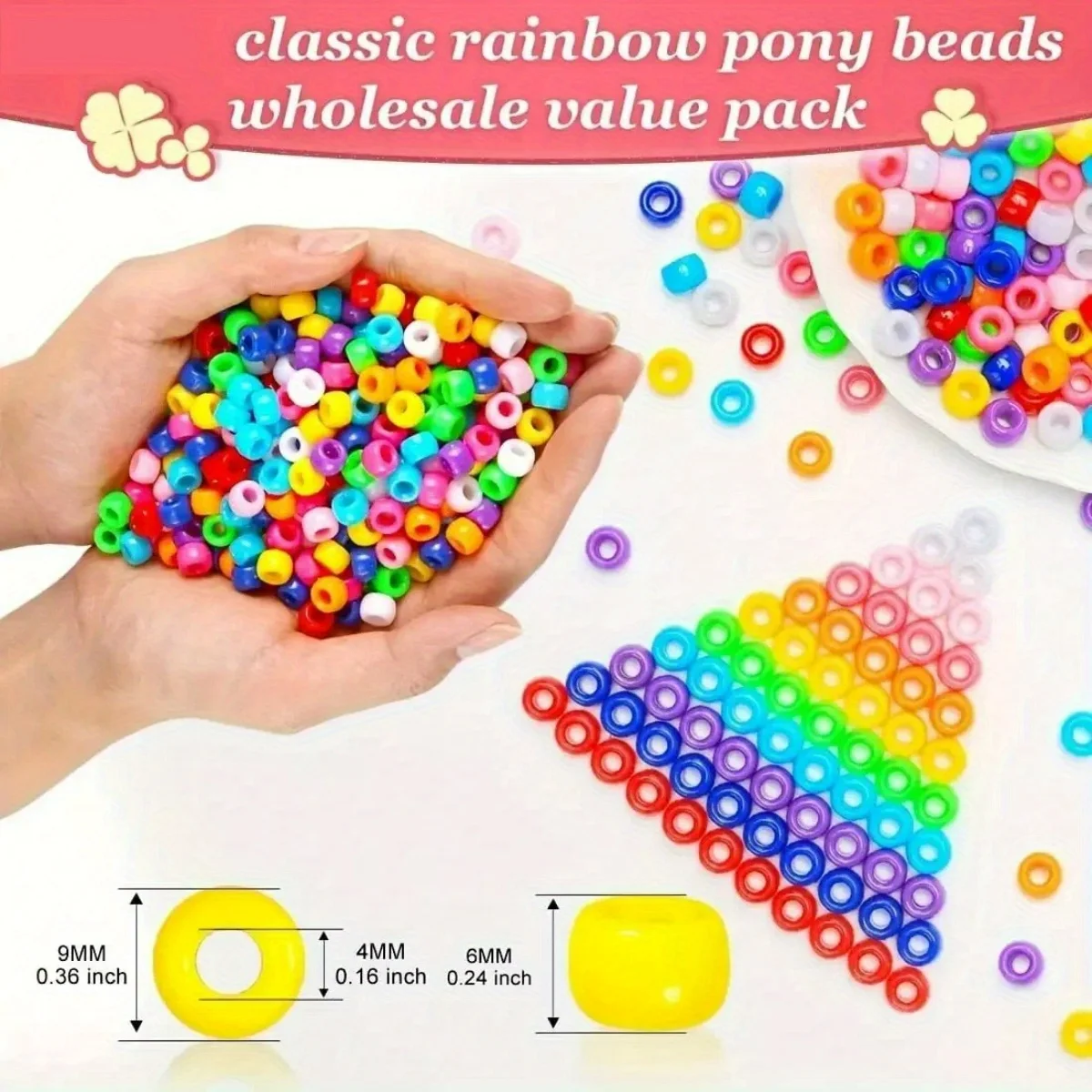 500 PCS Large Hole Pony Beads for Crafts, Hair Braids, and Bracelets - Durable Plastic Beads for Endless Creativity