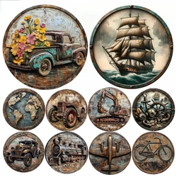 Round Metal Aluminum Sign Art Painting Wreath Decorative Plates Entrance Decor Gift Mask Theme For Bar Club Home Room Wall Decor