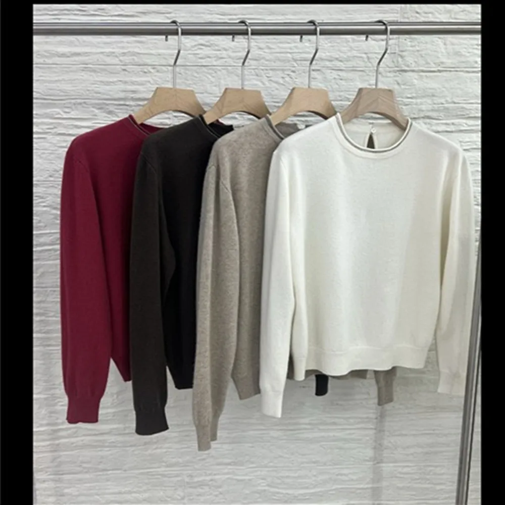 

Women's 25 New Round Neck Heavy duty Nail Beaded Cashmere Knitted Fashion Casual Pullover