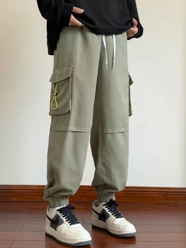 Men's Plus Size Cargo Pants Fleece Lined Multi Pocket Loose Fit Work Trousers for Autumn Winter Durable Mechanic Casual Sports