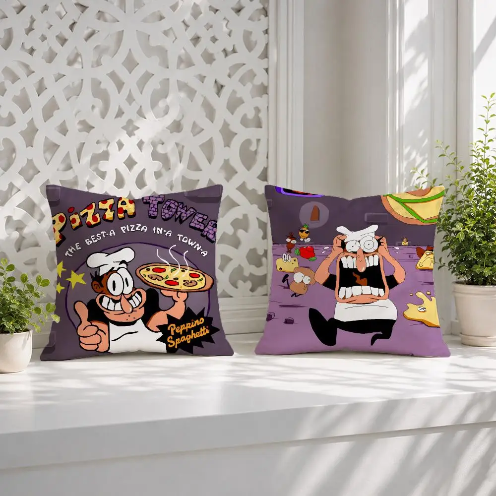 Video Game P-Pizza Tower Cushion Cover Wrinkle-Resistant Short Plush Pillow Case Breathable Machine-Washable