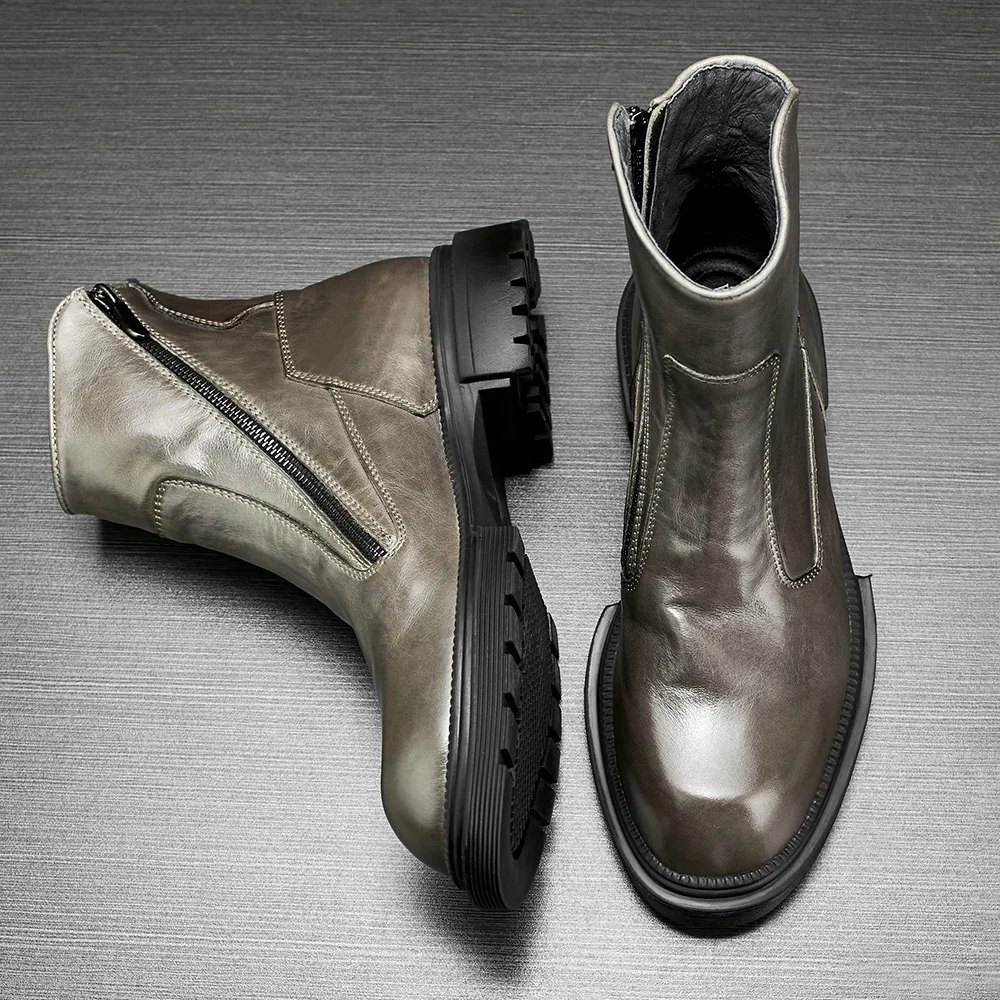 

High Quality Men's Boots Genuine Leather Shoes Boots Motorcycle Leather