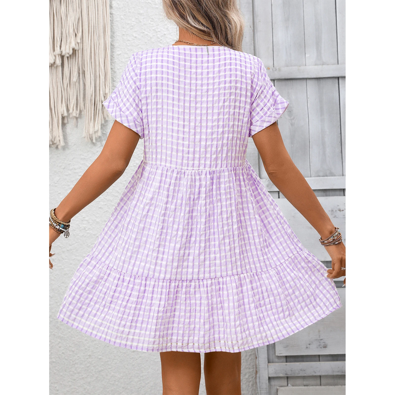 فساتين ربيع الخريف للنساء متقلب الخامس الرقبة قصيرة الأكمام تكدرت عطلة فستان فضفاض فستان صيفي Vestidos Para Mujer