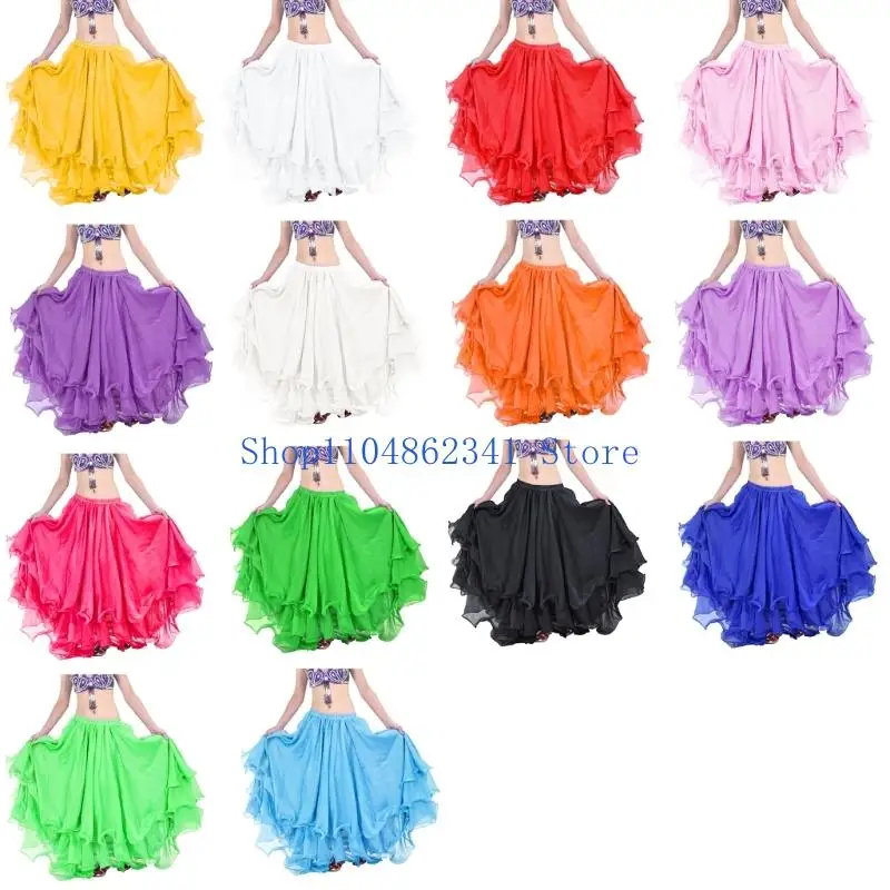 5asd ausgestellter Bauchtanzrock mit gerolltem Saum, 3-lagiger leichtes, atmungsaktives Polyester-Outfit für