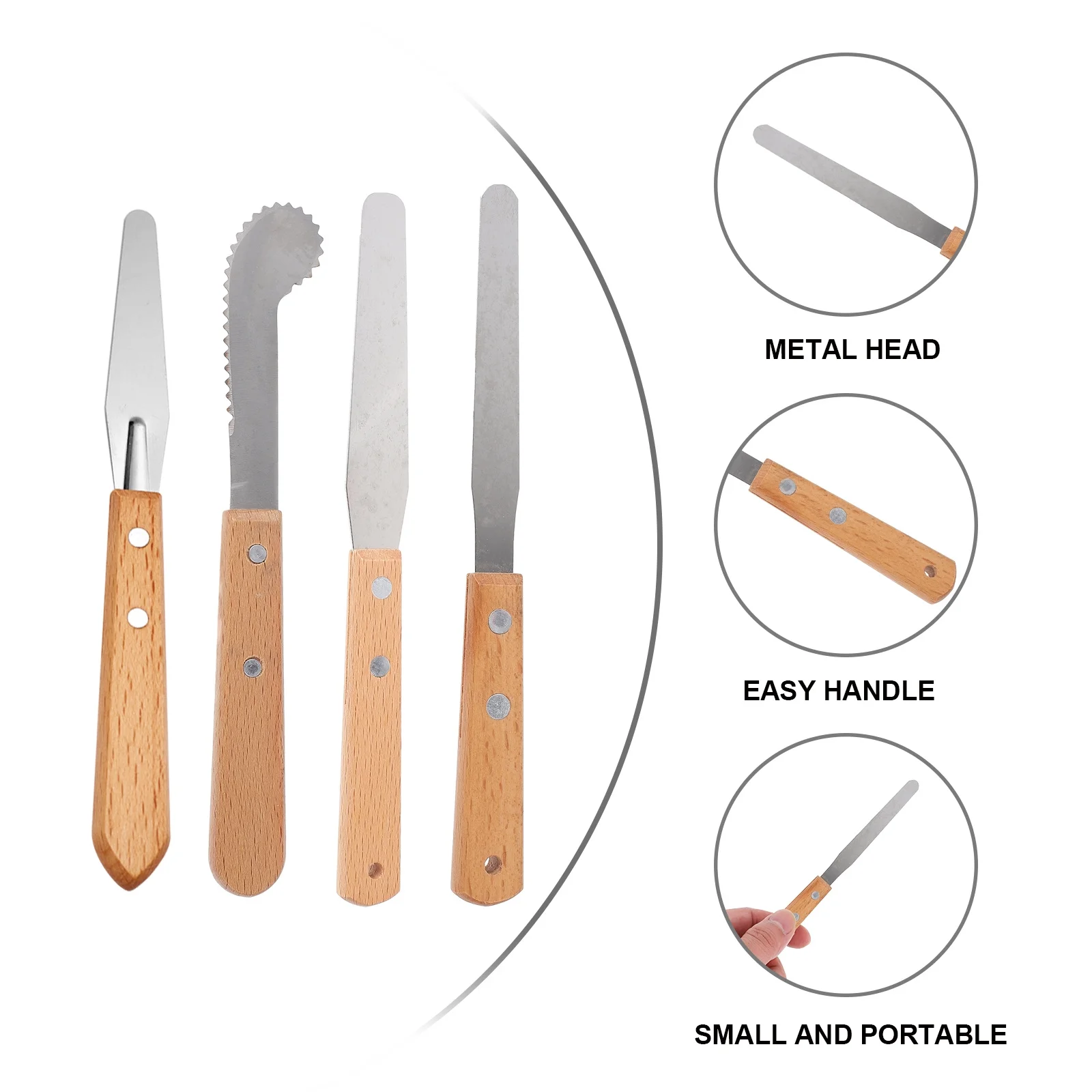 

4Pcs Paletting Cutter Stainless Steel Blades Wooden Handle Ergonomic Clay Sculpting Pottery Tool Art Craft Carving Modeling Tool