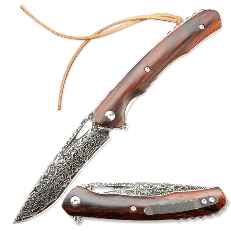 ST249 Coltello tascabile pieghevole da campeggio esterno Caccia tattica Lama di Damasco Utilità portatile Coltelli per autodifesa per frutta Strumenti EDC