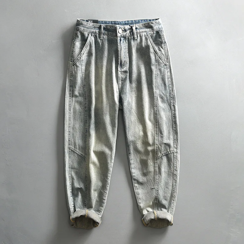 

Мужские джинсы с прямыми штанинами в стиле ретро, весна 2024, новинка, свободный модный дизайн, повседневная смесь хлопка и полиэстера