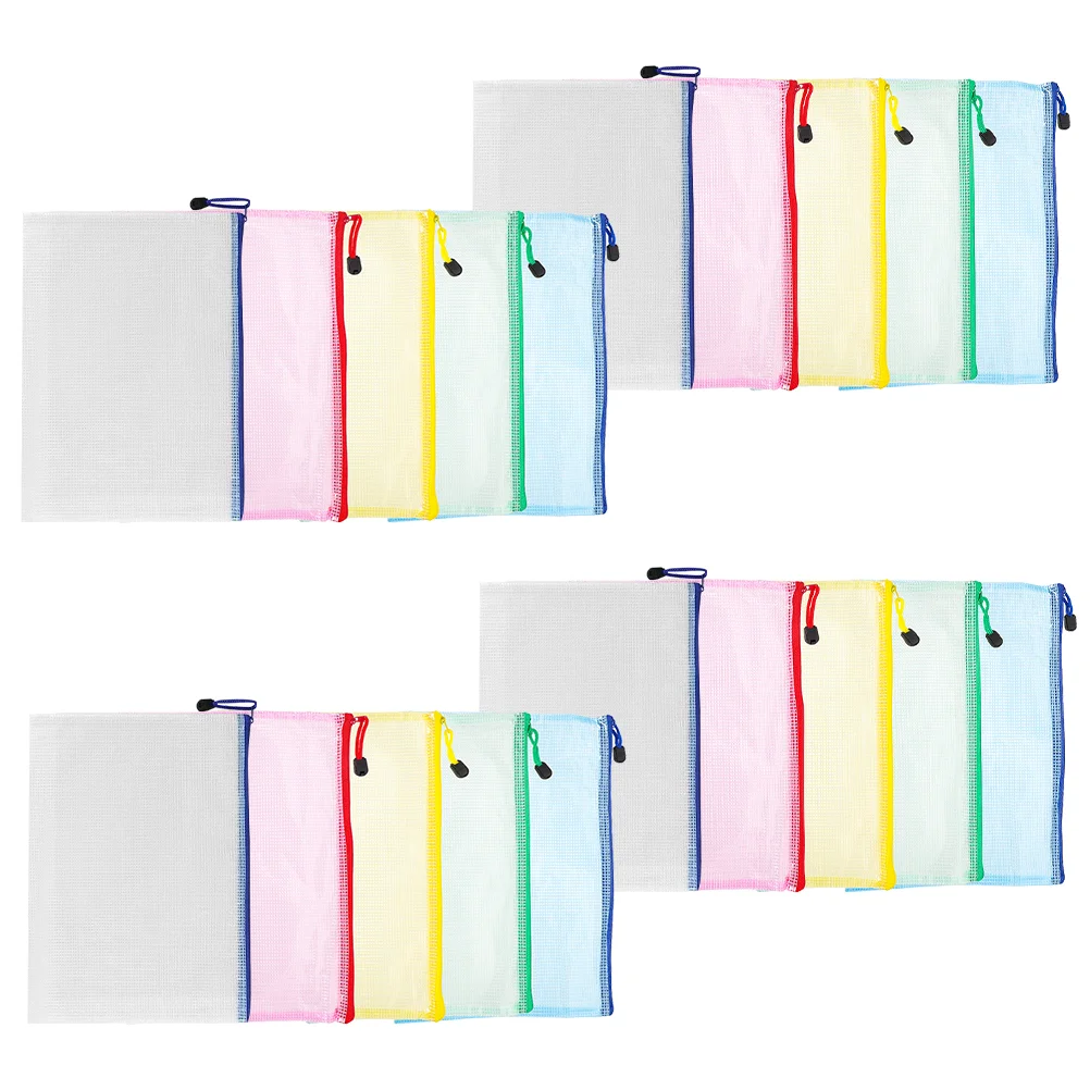 20 Pcs Transparent Pvc Mesh Waterproof Zipper Bag A5 File Storage Test Paper Document 20pcs Office Pouch Bags Receipt Travel