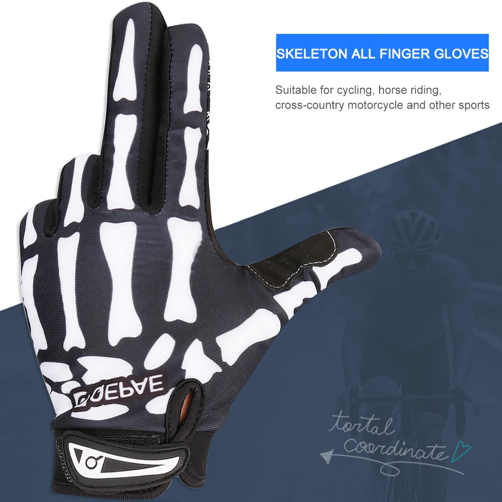 Cycling Full Finger Gloves Skeleton Pattern Motorcycle Bicycle Gloves Breathable Anti-slip Print Sport Gloves Bicycle Equipment