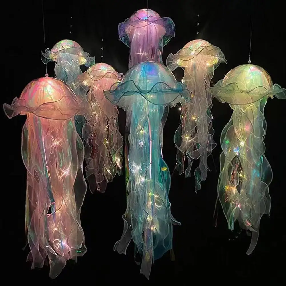 Lámpara de medusas, lámpara de flores portátil, luz de viento de medusas, decoración de cumpleaños, campanas de noche para niña, regalo para dormitorio, colgante para el hogar La S2Z9