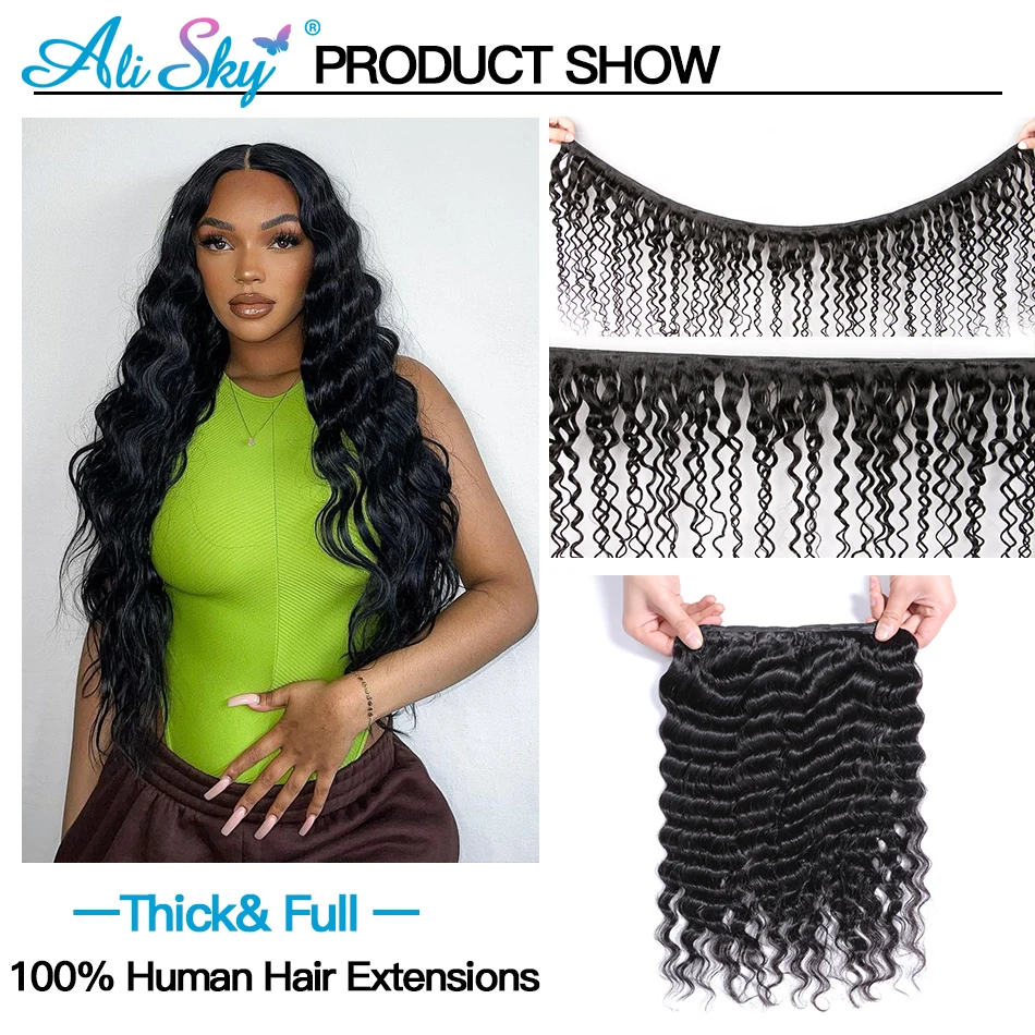 3/4 Bundles Deep Wave Human Hair Bundles With 13x4 Ear to Ear Lace Frontal Closure Transparent Hd Long 30inch Deep Wavy Bunldes