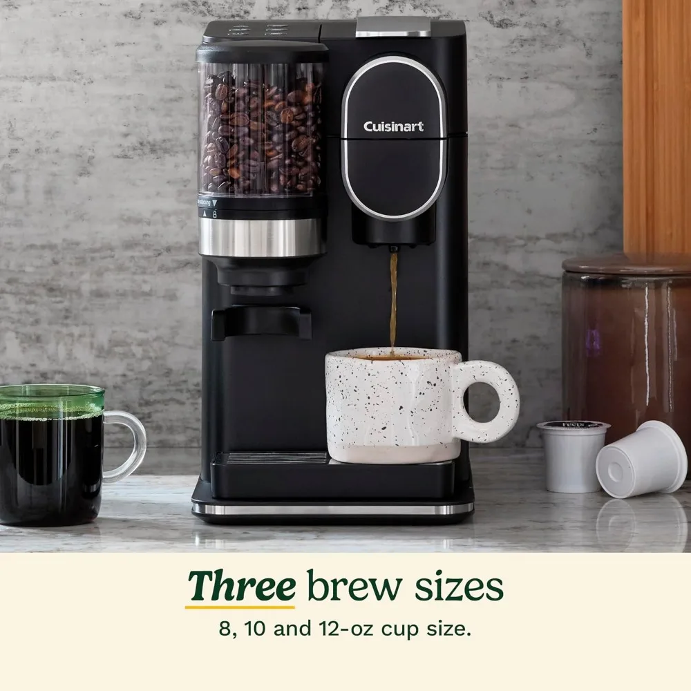 Single Serve Coffee Maker + Coffee Grinder, 48-Ounce Removable Reservoir, Black, DGB-2