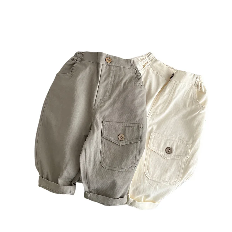 Pantalones de algodón para bebés y niños recién nacidos, pantalones de viaje sólidos, cintura elástica Simple, moda coreana, suave e informal, primavera y otoño