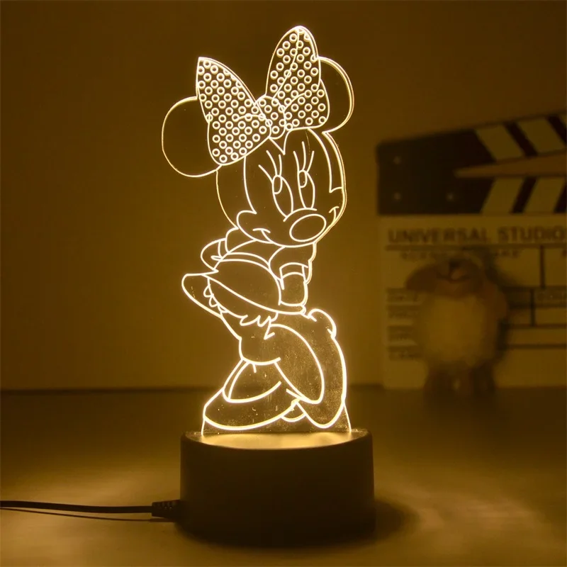 Disney Mickey Night Light 3D Minnie Mouse Visual LED Anime Figures Model Cartoon Desk Creative Ornaments Bedroom Bedside Lamp