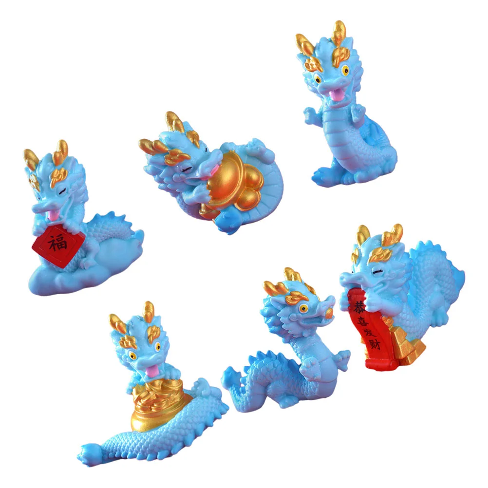 

6 Pcs Mini Dragon Ornaments Chinese Figurine Resin Craft Decor Statue Animal Statues