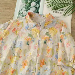 Harajuku fashion pure cotton oil painting oversize shirt for women summer short sleeve Hawaiian shirt Japanese vintage clothes