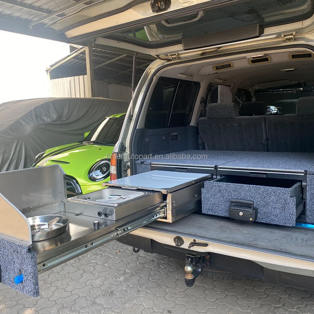 

Крутой автомобиль с двойным ящиком, шкафы из нержавеющей стали, открытый внедорожник, автомобиль, кемпер, кухонная система, направляющие для холодильника, задние аксессуары для интерьера для