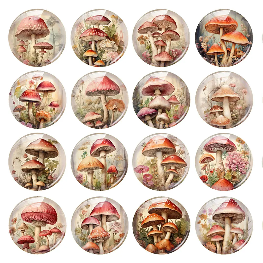 Random Mixed Round/Oval/Square Flower Mushroom Wild Forest Photo Glass Cabochon Flatback Demo Cameo For Diy Jewelry Making