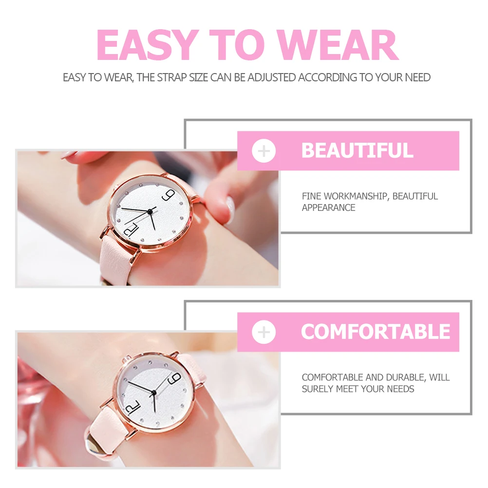 

Ladies Quartz Watch Pink Casual Strap Wrist Student Light Luxury Adjustable Size Girls Watches Women Accessories