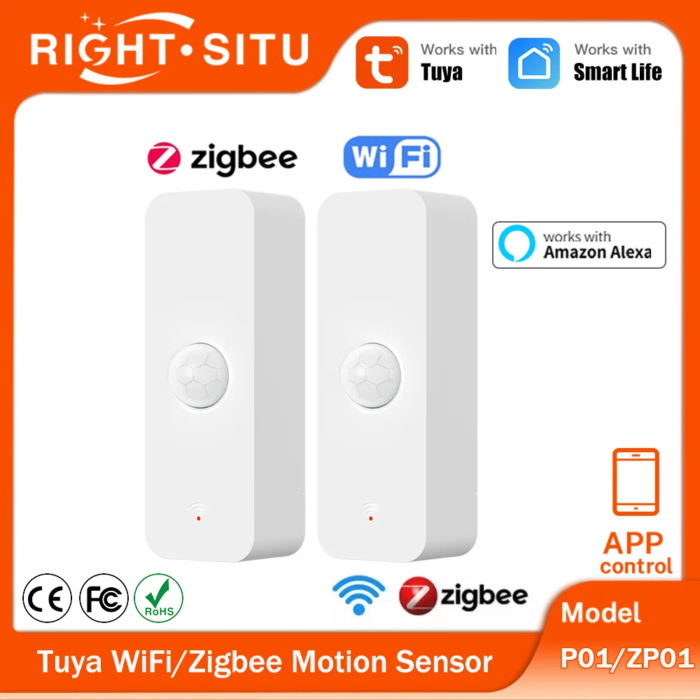 Tuya WiFi or Zigbee PIR Motion Sensor Smart Home Human Body Infrared Detector Security Smart Life Works With Alexa Google Home
