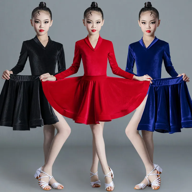 

Latin dance costume for girls new autumn-winter children's style professional training suit set for children's competitions