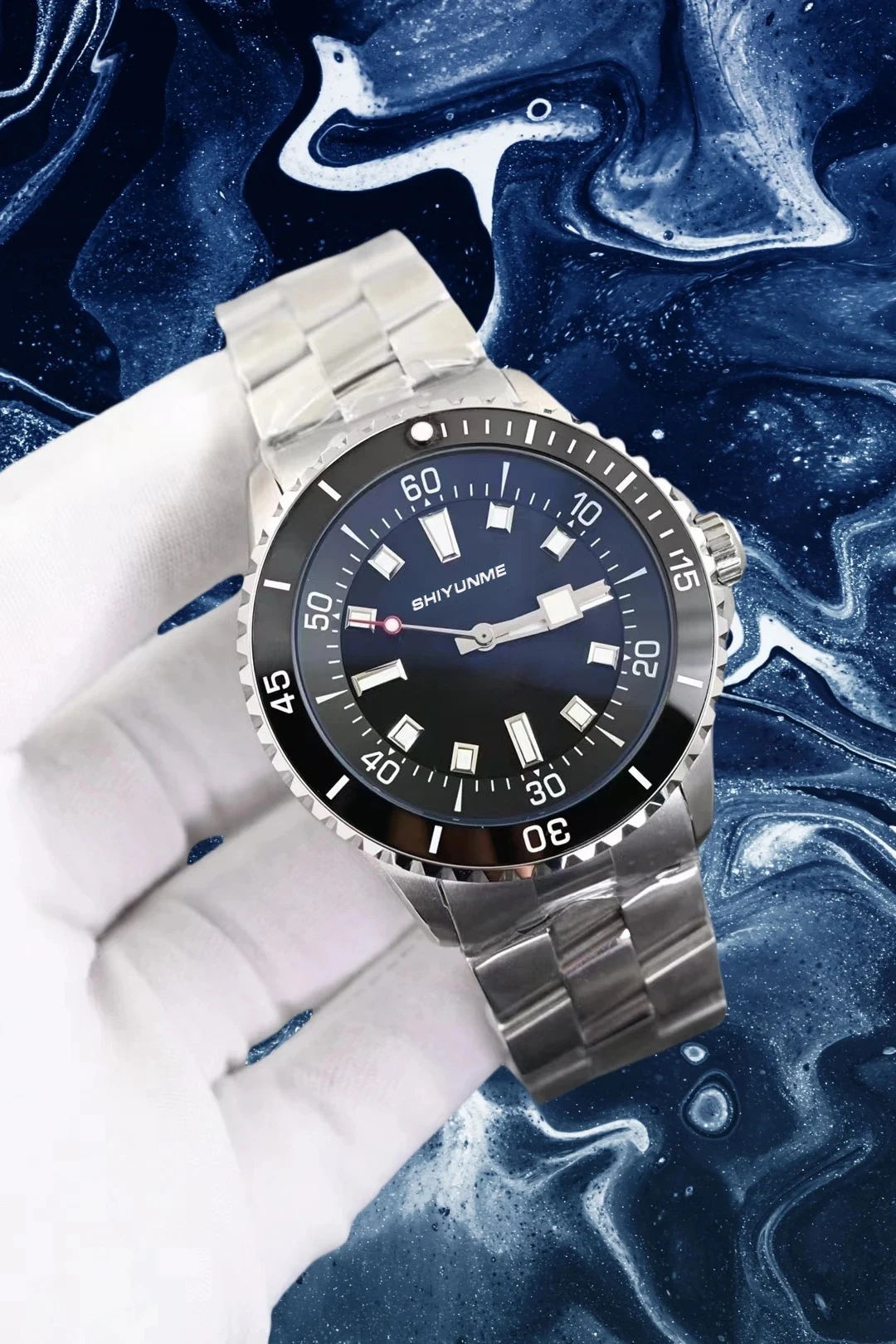 Jam Tangan Olahraga Mekanis Otomatis Pria Bezel Putar Baja Tahan Karat Jam Tangan Super Ocean World Time