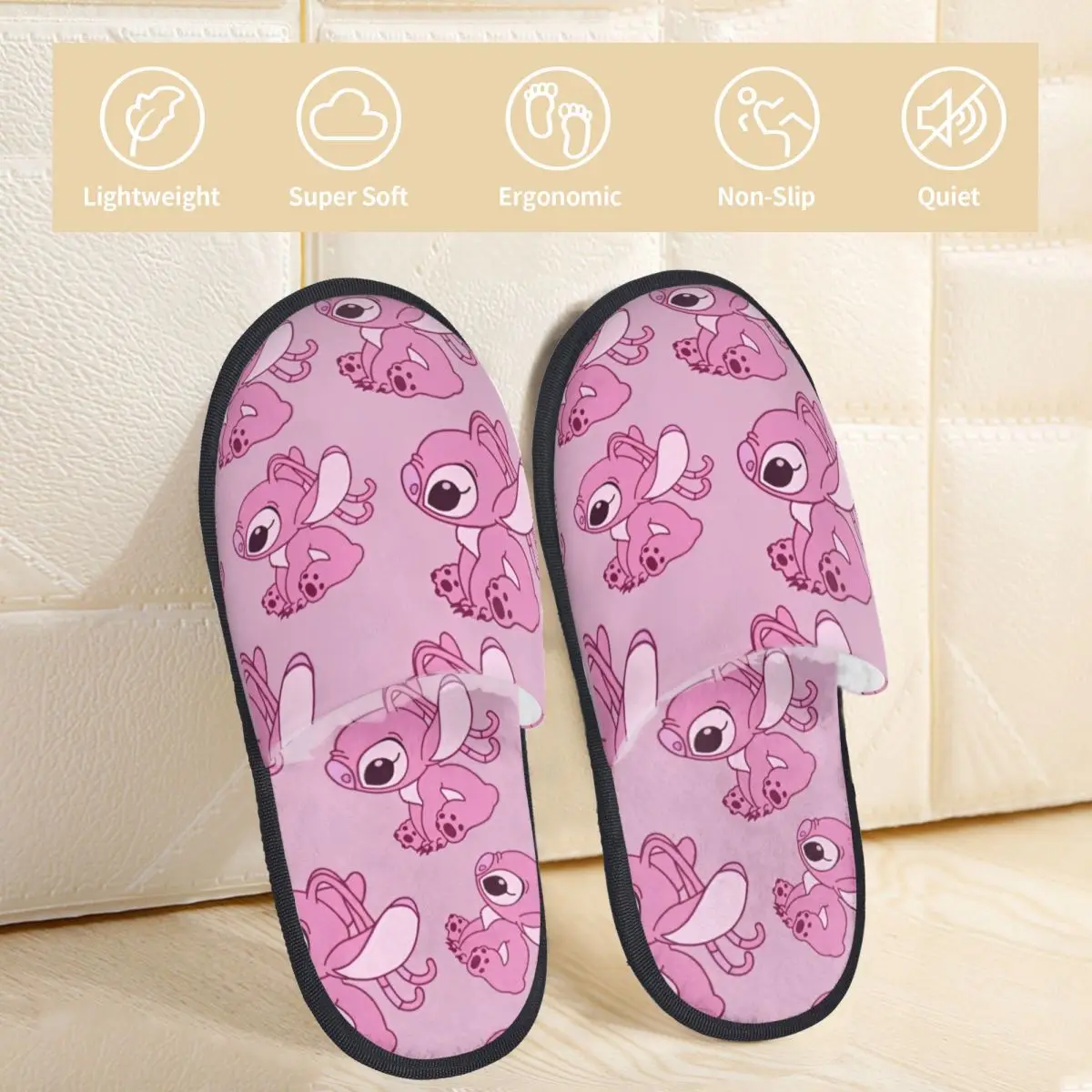 Winter House Slippers Cute Angel Merch Household Fur Slippers Slides Bedroom Cartoon Lilo and Stitch Cozy Anti Slip Slides