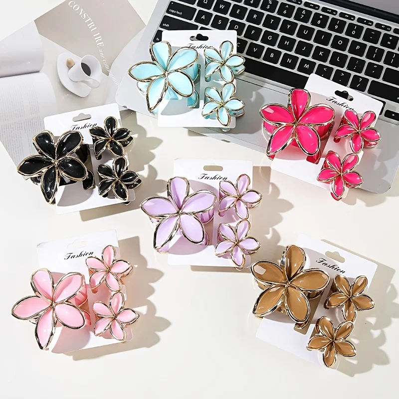 3er-Set Damen-Haarspangen mit Eierblumen-Design, eleganter goldener Rahmen, große und kleine Kombination, rutschfeste Haarspange für den täglichen Haarschmuck