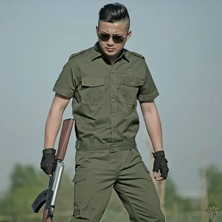 Kittelanzug mit dünnem Abschnitt, Arbeitsversicherung, Armeegrün, Soldaten, einheitliche Militäruniform, Outdoor-Freizeit, Herren-Militäranzug