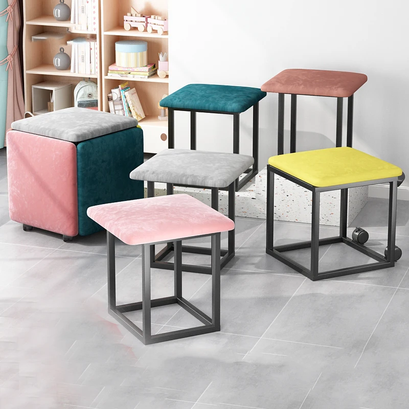 Home 5 In 1 Sofa Soft Dining Stool Stackable Cube Nordic Shoe Changing Stools Living Room Coffee Table Furniture Make Up Chairs