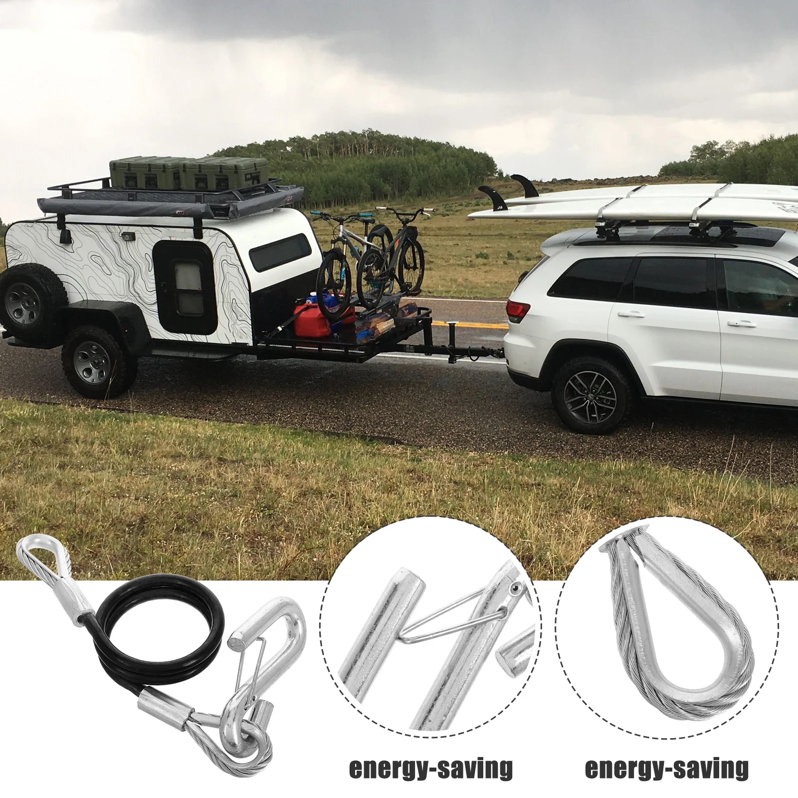 

Trailer Safety Cable Heavy Duty 3500Lbs Tensile Strength Spring Steel Towing Rope for Boat Rv Motorcycle Trailer