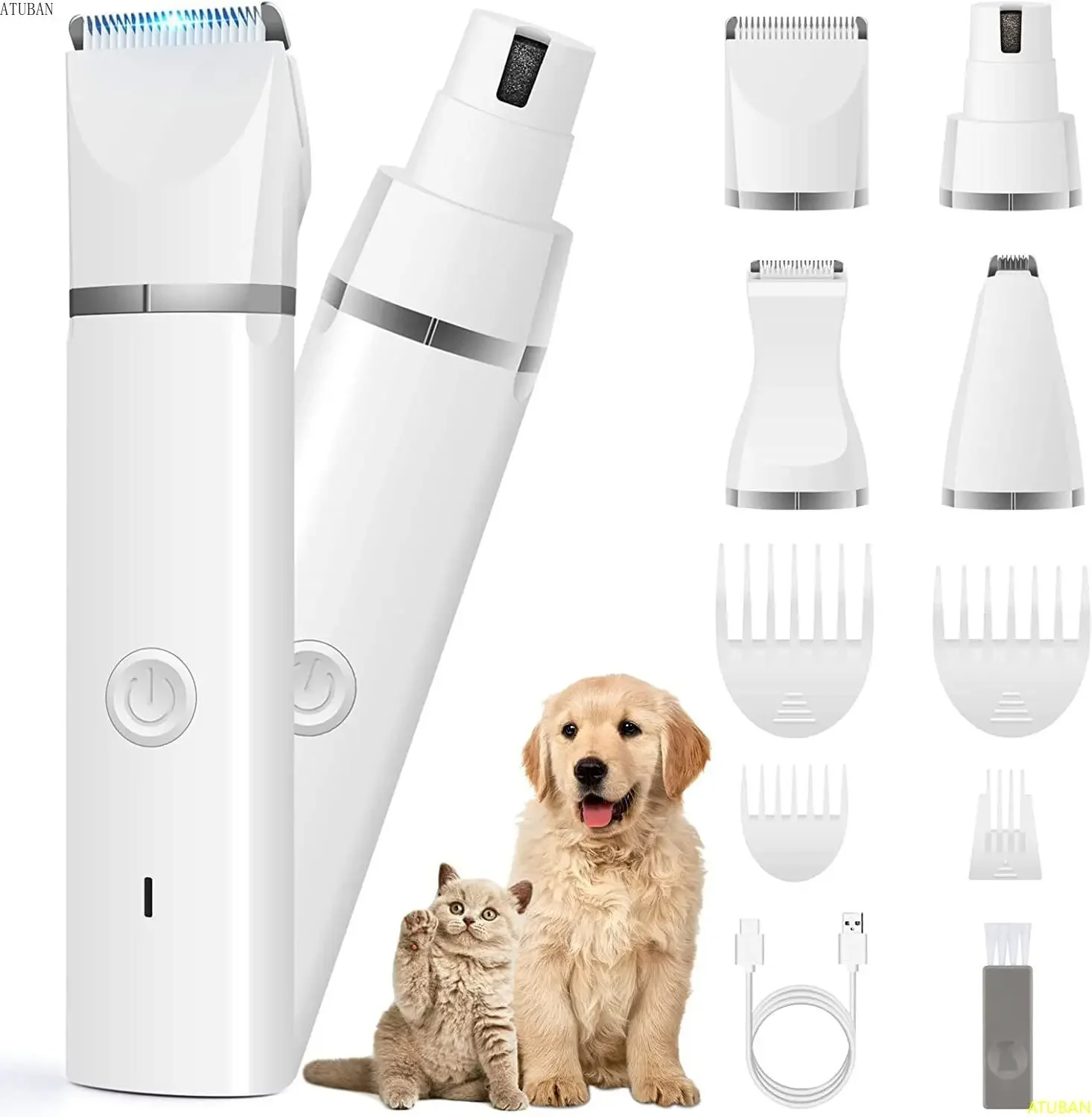 Dog Hair Clipper Clippers Grooming Kit Hair Clipper-Low Noise Paw Trimmer-Cordless Quiet Nail Grinder Shaver for Cats Pets